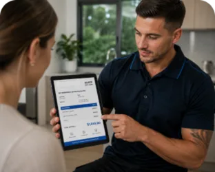 Plumber explaining a service estimate in Carlton
